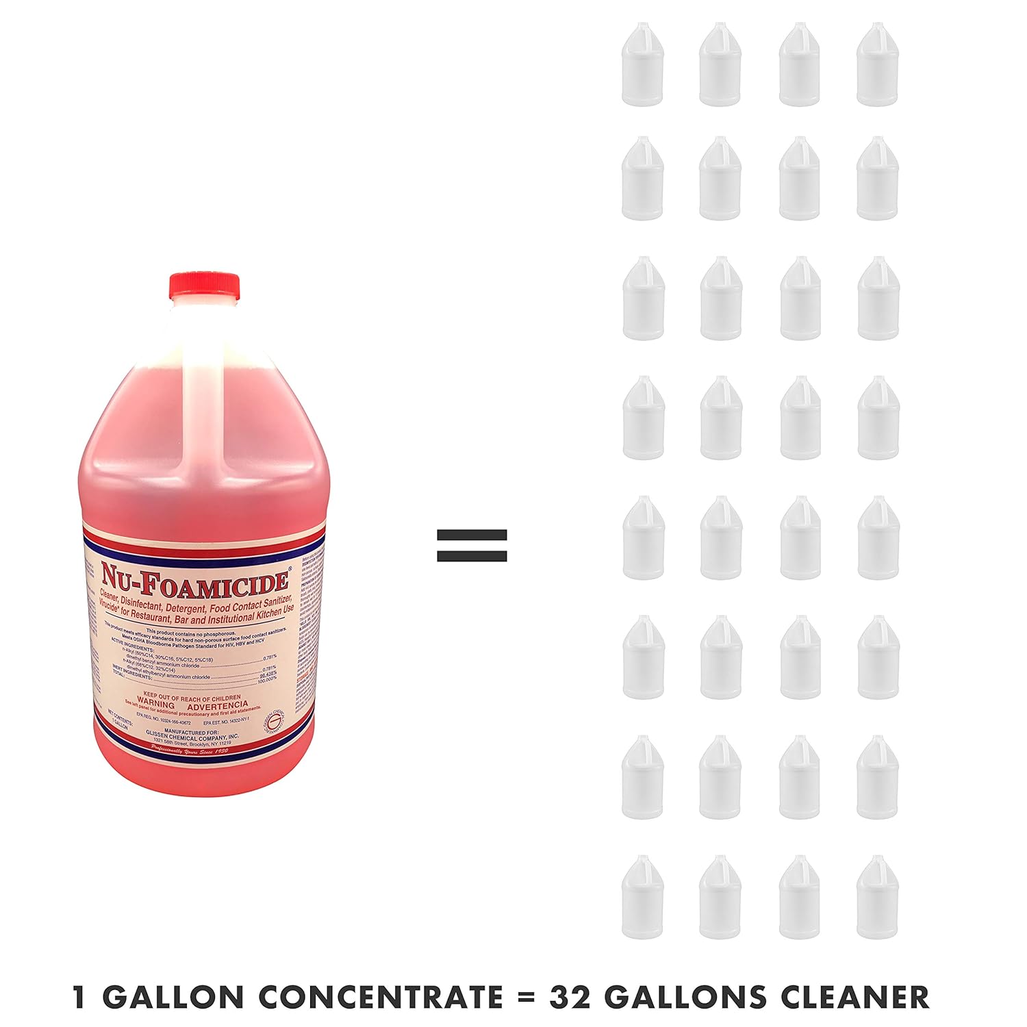 Glissen Chemical - 300048 Nu-Foamicide EPA Registered 1-Gal All Purpose Cleaner Concentrate, Industrial Commercial Grade (Packaging may vary): Industrial & Scientific