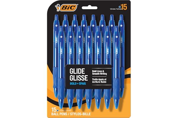 BIC Glide Bold Ultra-Smooth Retractable Ballpoint Pens, School Supplies for Students and Teachers, 15-Count Pack in Blue