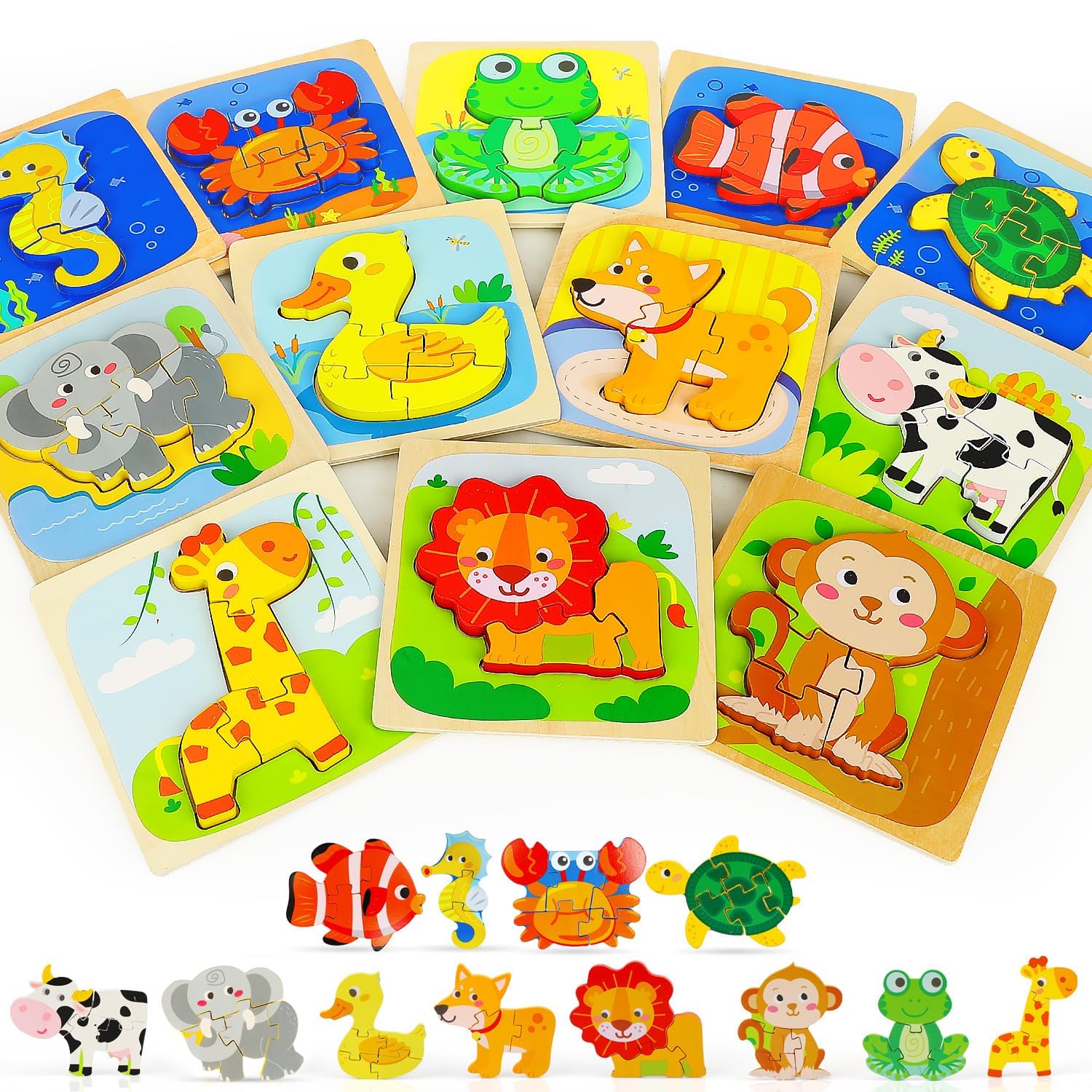 Photo 1 of TOY Life Wooden Puzzles for Toddlers 2-4, Montessori Toys for 1 2 3 Year Old Toddler Boys Girls, Animals Jigsaw Puzzles, Educational Learning Toy Kids Puzzle, Best Gifts Toys for Baby Ages 1-3 2-4