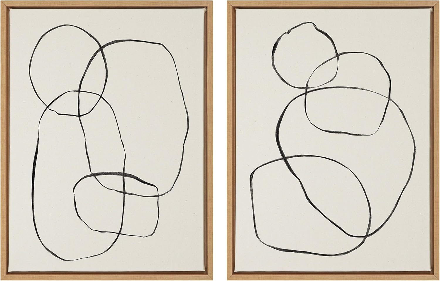 Kate and Laurel Sylvie Modern Circles and Going in Circles Framed Linen Textured Canvas Wall Art by Teju Reval, Set of 2, 18x24 Natural, Beautiful Abstract Wall Decor