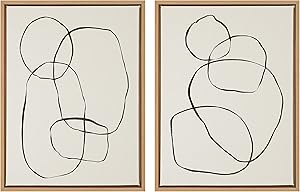 Kate and Laurel Sylvie Modern Circles and Going in Circles Framed Linen Textured Canvas Wall Art by Teju Reval, Set of 2, 18x24 Natural, Beautiful Abstract Wall Decor