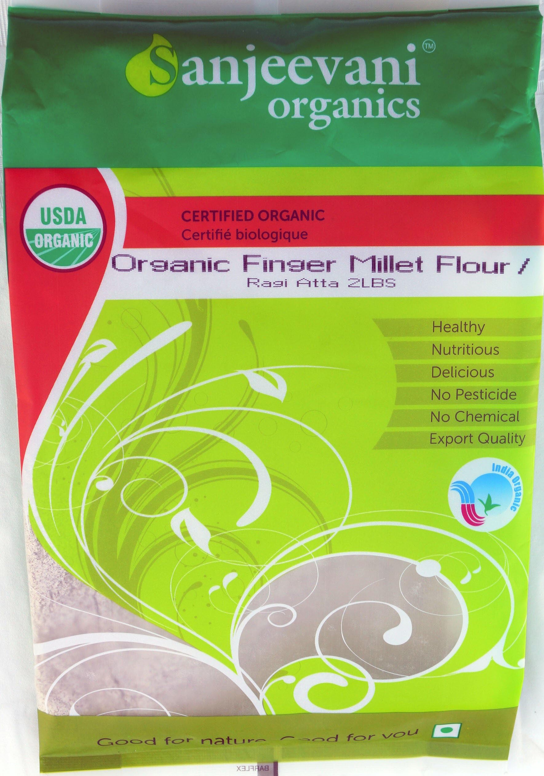 Organic Millets Ragi Flour 2 Lbs, Certified Organics - Sanjeevani Organics
