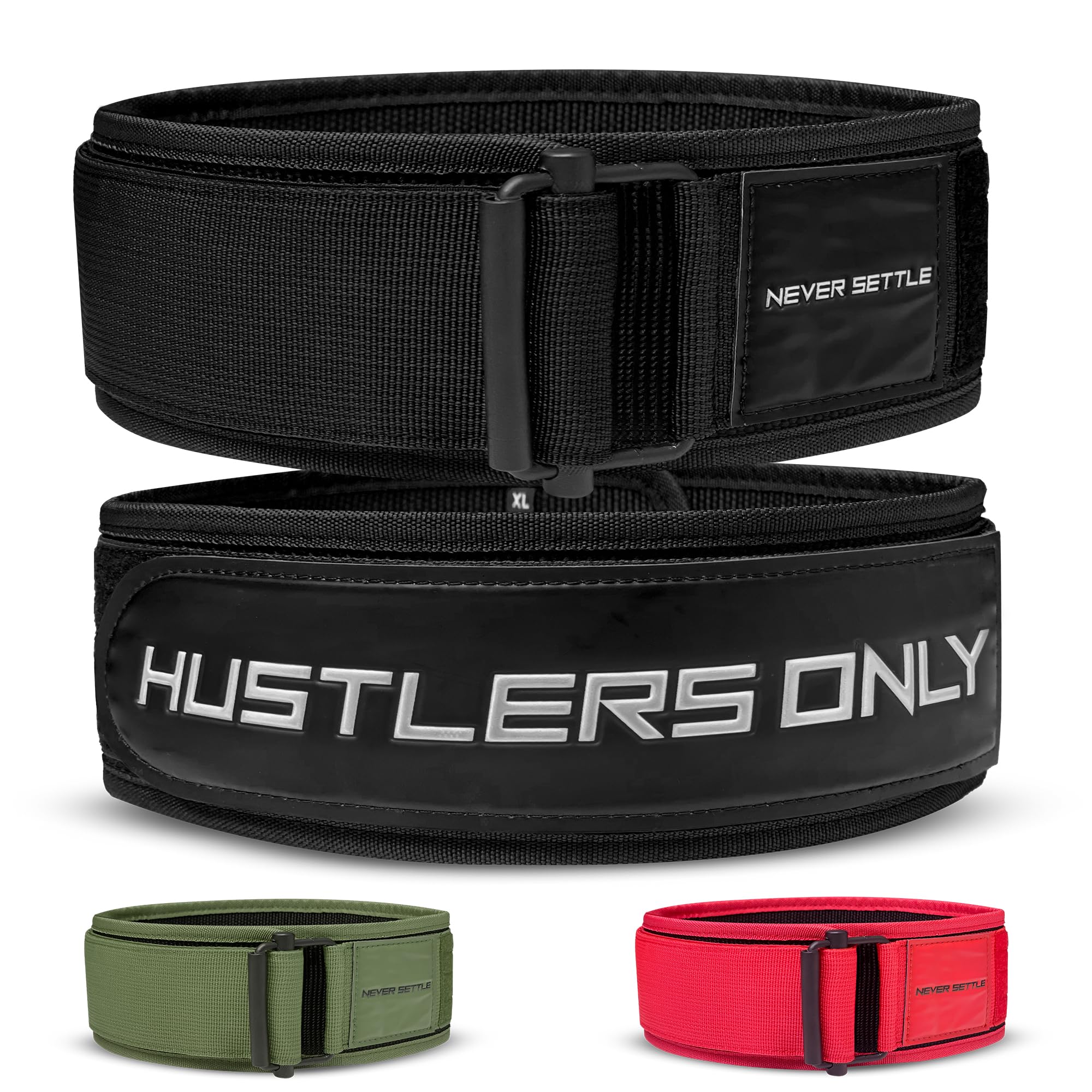 Hustlers only Weight Lifting Belt with Quick Locking for Bodybuilding, Powerlifting, Cross Training and Deadlift Back Support Bellt with adjustabale Metal Buckel for Men and Women (Black, XL)