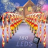 12 Pack Outdoor Solar Christmas Decorations, 180 Bright LED Solar Candy Cane Christmas Lights 8 Lighting Modes, Waterproof Outside Xmas Decorations with Lantern Decor Lights for Pathway Yard Garden