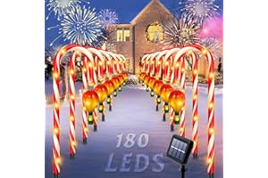 STADECO 12 Pack Outdoor Solar Christmas Decorations, 180 Bright LED Solar Candy Cane Christmas Lights 8 Lighting Modes, Waterproof Outside Xmas Decorations with Lantern Decor Lights for Pathway Yard Garden