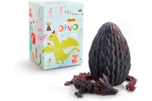 LEWELLRY 3D Printed Dragon Egg, 15 inchs Black Dragon Toy,Articulated Crystal Dragon,Glow in Dark Fidget.Cool