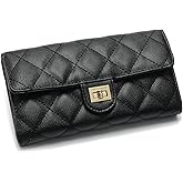 2R Quilted Leather Clutch Wallet with Chain Strap, Soft Lambskin, Diamond Pattern, Perfect for Mother's Day, Black