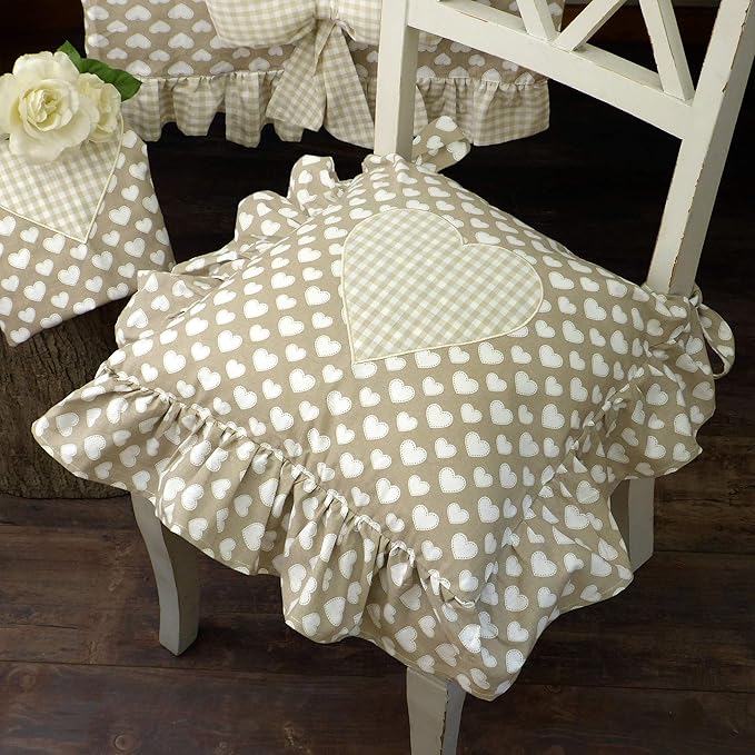 Cuscini Per Sedie Da Cucina Con Volant - 45x43cm, Imbottiti, Antiscivolo, Lavabili, Beige, 6 Pezzi