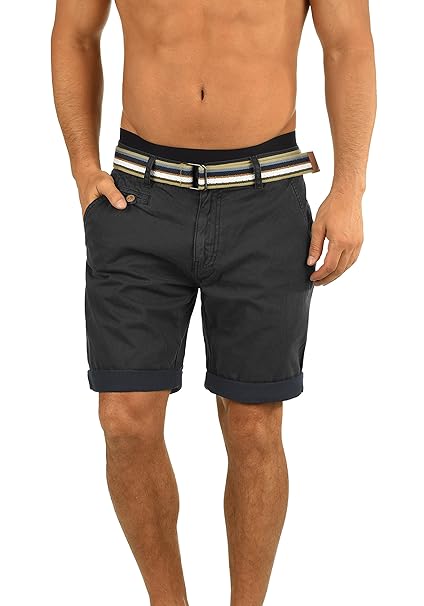 Indicode Herren Cuba Chino-Shorts Kurze Hose mit Gürtel aus 100% Baumwolle