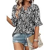 CHICZONE Womens 3/4 Length Bell Sleeve Tops Loose Summer Tunic Shirts Dressy Casual Blouses