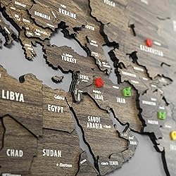 Multilayered 3D Wooden World Map, Travel Map with