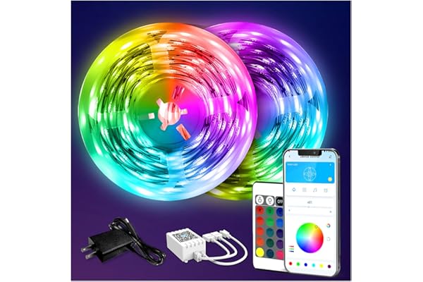 DAYBETTER LED Strip Lights 130ft (2 Rolls of 65.6ft), Color Changing Lights Strip for Bedroom, Desk, Indoor, Room Bedroom, Girl Boy Brithday Gifts RGB Decor with Remote and 24V Power Supply