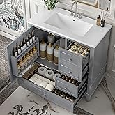 Harper & Bright Designs 36" Bathroom Vanity with Sink, Free Standing Single Vanity Set with 3 Drawers and One Door with Stora