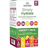 Swanson Simply Hydrate Electrolyte Mix - Sugar-Free Variety Pack - 30 Packets | Advanced Electrolyte Blend | Convenient On-The-Go Solution