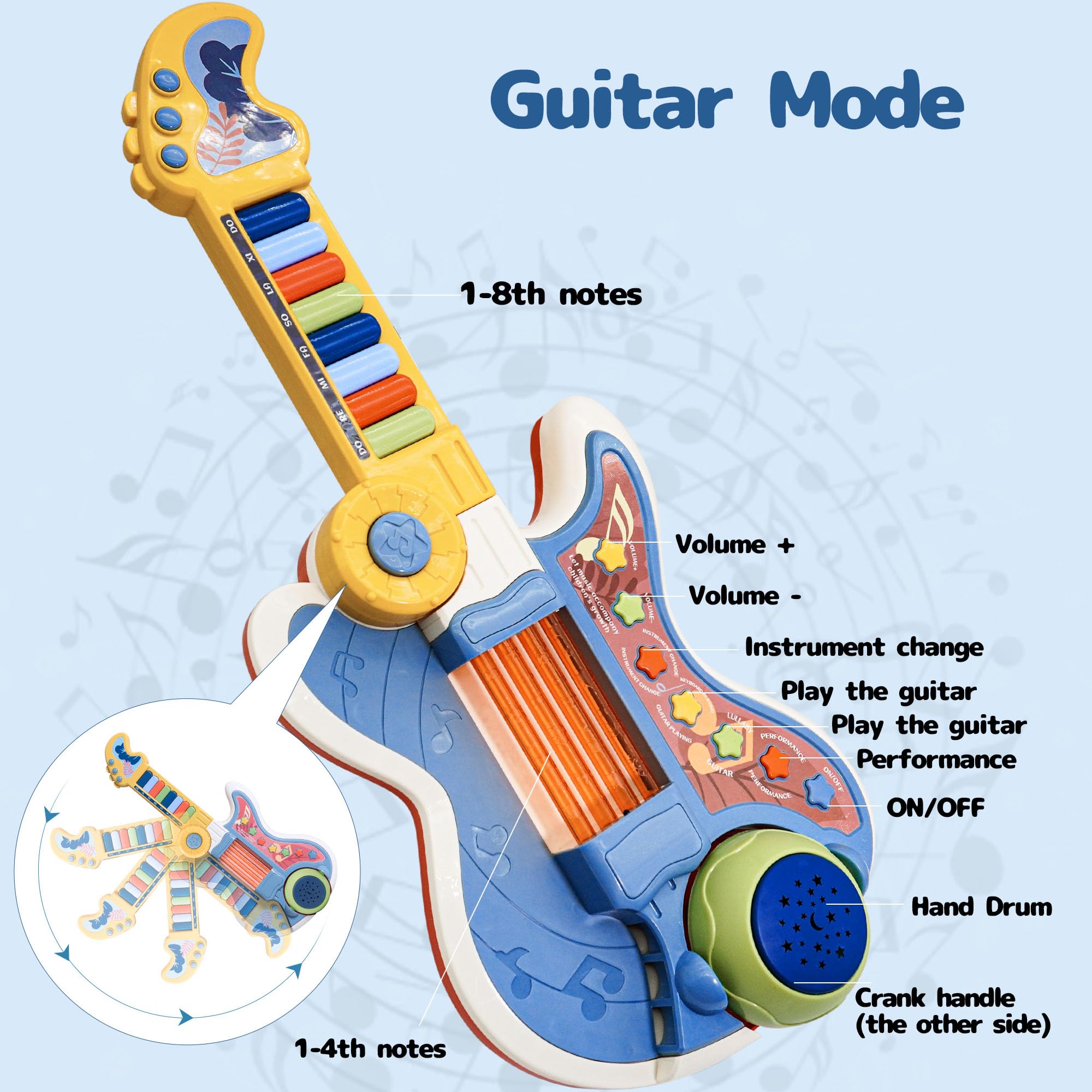 Toddlers Guitar, 4 in 1 Kids Guitar and Piano Guitars for Toddlers 2-4 with Lullaby Projector Toy for Kids Musical Instruments Toys for a 3 4 5 Year Old Boys Girls Gifts