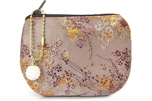 GOLDEN AMY Handmade Jewelry Pouch Women Coin Purse Brocade Zipper Wallet Silk Makeup Bag - ROSYBROWN