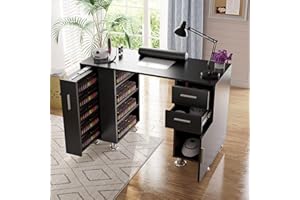 KIKIHUOSE Manicure Table, Nail Tech Desk with Dust Collector, Acetone Resistant Nail Table Station with 4 Dust Bags & Wrist Rest, Beauty Salon Nail Supplies Workstation with Drawers Storage Cabinets, Black