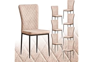 FENZARD Dining Chairs Set of 8 Suede Kitchen Living Room Chairs High Back Metal Frame Modern Lattice Design,Beige