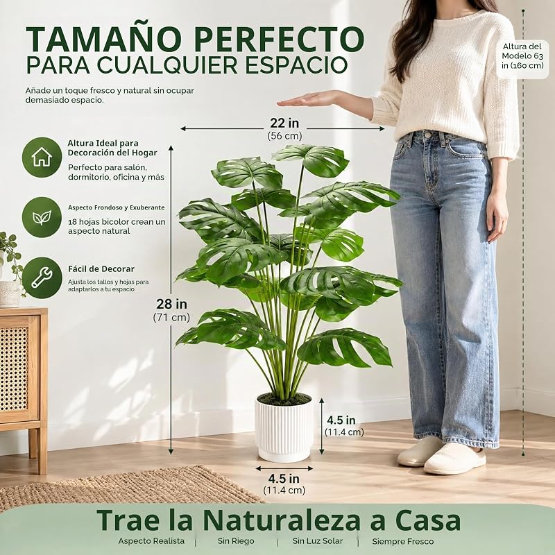 Plantas Artificiales Grandes de 28 Pulgadas, Plantas Artificiales en Maceta de Monstera para Interiores y Exteriores, Sala de Estar, casa, Suelo, Porche Delantero, decoración de árbol — foto 2 de 8