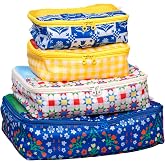 ban.do Packing Cubes Set, Blue Scandinavian Floral, 4 Pieces | Polyester and Mesh Packing Organizers, Includes 4 Foldable Luggage Packer Bags in Various Sizes with Floral Designs