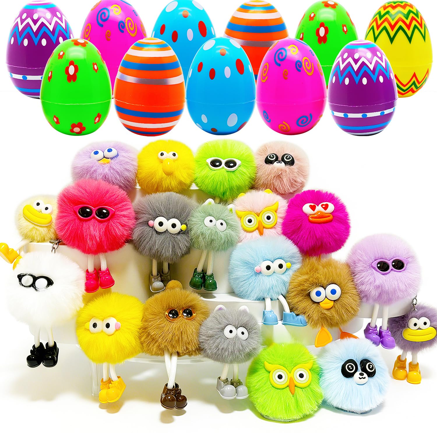 HLXGFCAI PreFilled Easter Eggs with Plush Toys Keychains Easter Egg Fillers Filled Easter Egg Stuffers Egg Hunt Cute Keychain Easter Basket Stuffers Party Favors for Kids Boys Girls