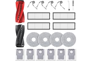 LACVIK 22 Pcs Replacement Parts for Roborock Qrevo S5V / Curv/Edge/Edge S5A / Curv S5X, Accessories include 1*Set Main Brush, 4*Mop Pads, 6*Vacuum Bags, 4*Hepa Filters, 4*Side Brush, 2*Cleaning Tool