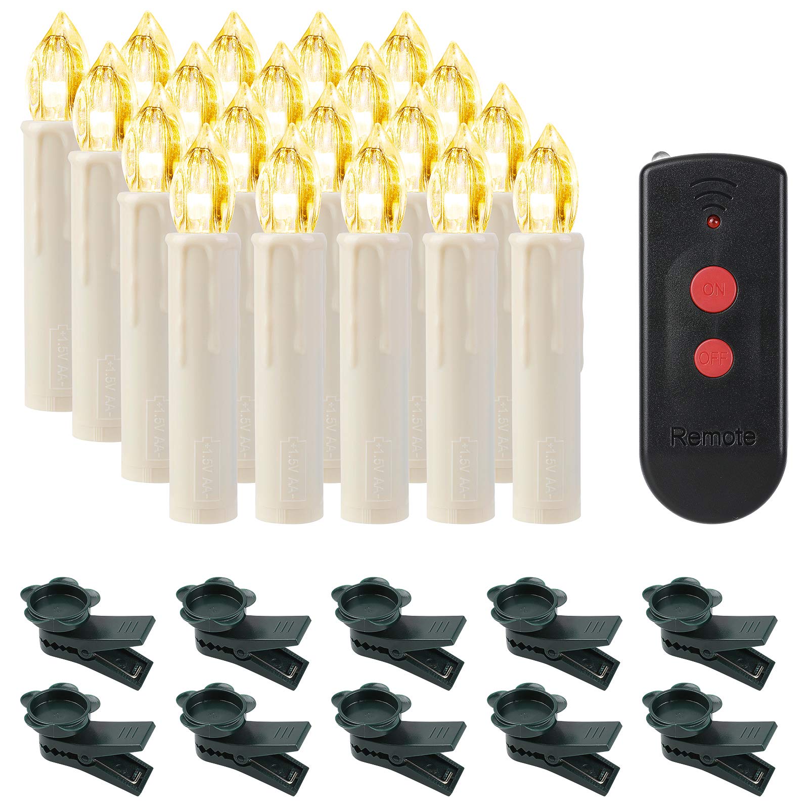 SHYOSUCCE 20pcs Flameless LED Candle Lights Flickering Christmas Tree Candles with Remote, Warm White Taper Candles for Christmas, Weddings, Birthdays, Parties