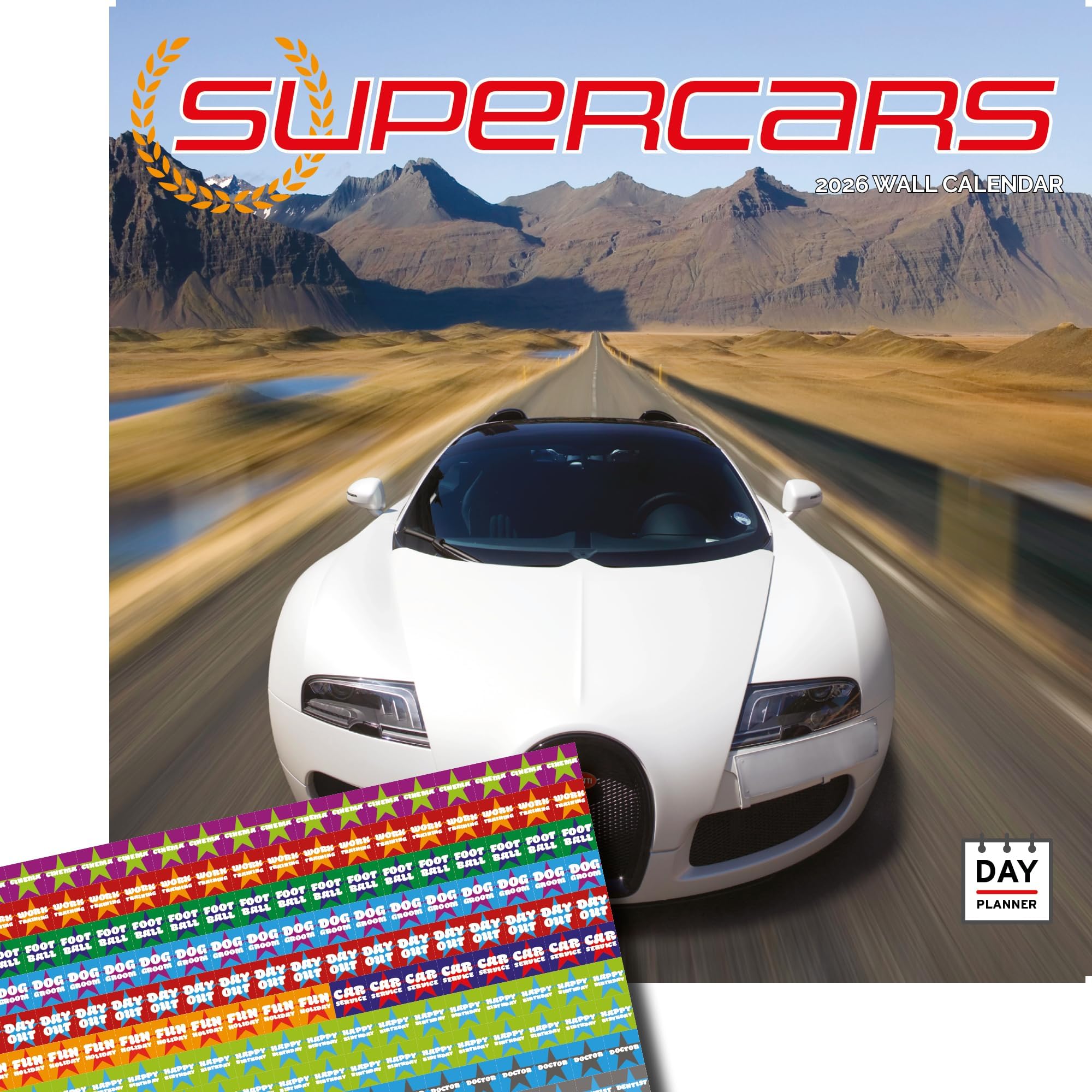 Dayplanner Publishing Supercars Calendar 2026, Large Square Wall Calendar, 16 Month, Supercar Gift Car Calendar