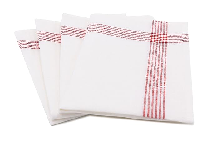 ZOLLNER 4er-Set Geschirrtücher aus Leinen, weiß mit roten Streifen, 50x70 cm