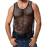 ABAFIP Men's Fishnet Mesh Tank Top Sleeveless Sheer Shirt Gym Workout Fitted Muscle Top Undershirt