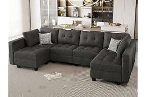Belffin Modular U Shaped Sectional Sofa Couch with Reversible Chaises 6-seat Sectional Couch with Storage Seat Modular Sectional Set with Ottomans Dark Grey