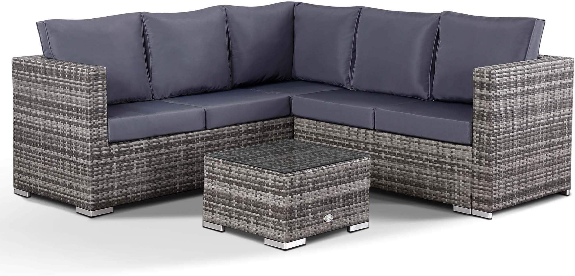Club RattanColette Modern Large LHF Corner Sofa with Rising Table in Grey Weave, 8 Seater Rattan Garden Furniture