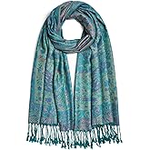 QIUTIMIY Paisley Pashmina Shawls and Wraps for Women Reversible Jacquard Festival Rave Pashmina Scarves with Fringe Vintage