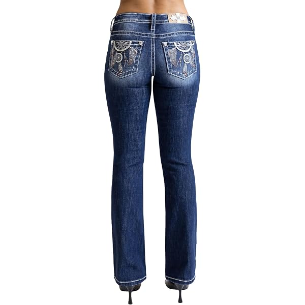 Miss Me Women's Aztec Embroidered Diamond Mid-Rise Bootcut Jeans