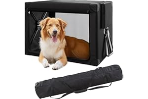 Cozzze Travel Dog Crate - 37 Inch Collapsible Portable Foldable Crates for Large Dogs with Detachable Storage Bag, Removable Pad, and Mesh Windows for Outdoor & Indoor (Black)