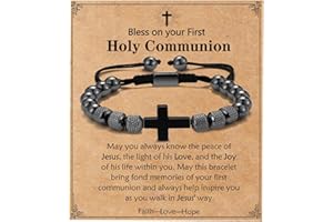 VULETO Cross Bracelet for Boys Men, Adjustable Obsidian Beads Cross First Communion Confirmation Easter Christian Religious Bapstim Jewelry Gifts for Teenage Teen Boys Son Grandson