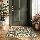 jinchan Eden Floral Area Rug 2x3 Entryway Vintage Washable Indoor Doormat Accent Rug Lightweight Soft Small Non-Slip Low Pile Distressed Green Carpet for Entrance Kitchen Bedroom Bathroom