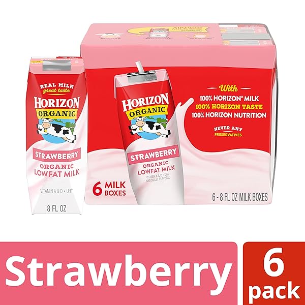 HORIZON ORGANIC SHELF STABLE 1% LOWFAT STRAWBERRY MILK BOXES, PACK OF 6 – 8G PROTEIN PER SERVING