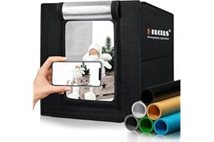 DUCLUS Light Box Photography, Portable Photo Studio Booth Box, 10" x 10" Professional Mini Shooting Tents with 96 LED Lights Dimmable, 6 Backdrops for Small Product: Jewelry, Miniature Models etc.