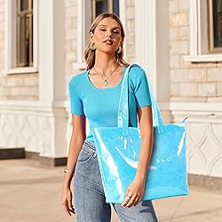 KALIDI PVC Zipper Tote Bag, Kraft Paper Beach Bag