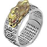 JAJAFOOK Sterling Silver Feng Shui Pixiu Mantra Ring Buddhist Good Luck Amulet Lucky Fortune Opening Adjustable Ring