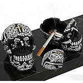 Cross Skull Ashtray with Lid - Windproof Tabletop Resin Cigarette Ash Tray for Home Office Tabletop Outside or Inside Patio Outdoor