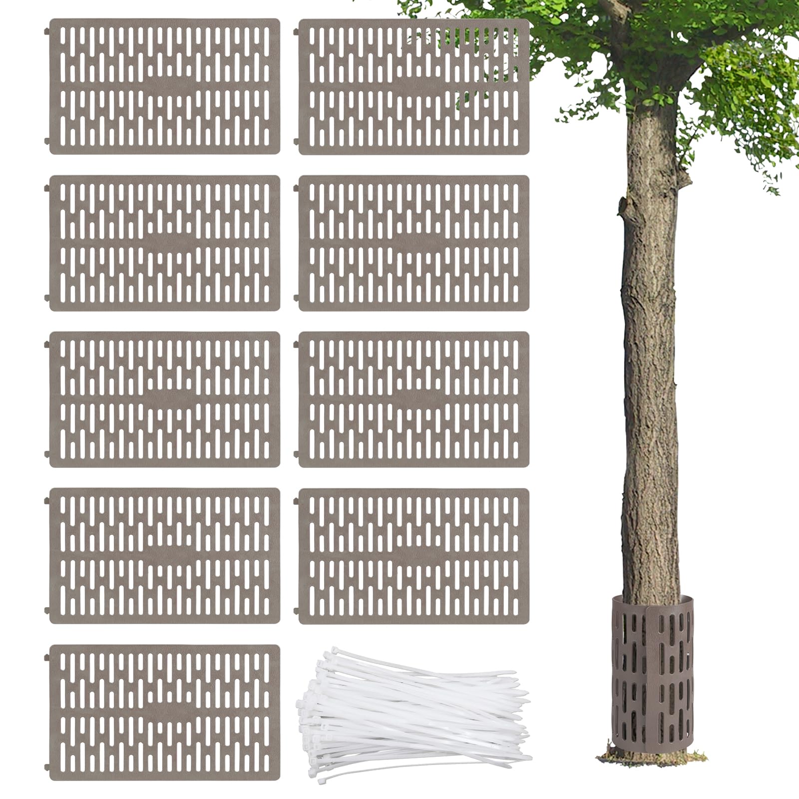 CPROSP Pack of 9 Tree Protection Trunks, 33 x 20 cm, Trunk Protection for Trees, Retractable, Tree Protection Gate, Plastic, Tree Trunk Protection to Prevent Animal Eating and Mowing Damage, Grey