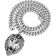 W/W Lifetime Huge Lion Necklace 18K Gold Stainless Steel Head Pendant Necklace Mens Hip Hop Rapper with 14MM Miami Cuban Link Chain 30inches