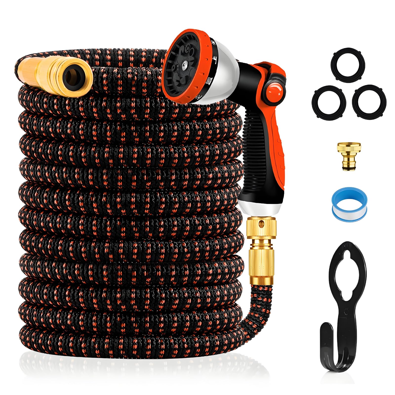 Expandable Hose Pipe 100FT, Upgraded 3-Layer Latex No-Kink Flexible Garden Hose, 3/4"&1/2" Metal Connectors, 10 Function Spray Nozzle, Water Hose for Gardening, Washing & Cleaning (100ft/30m)