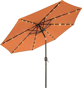 Amazon Com Deluxe Solar Powered Led Lighted Patio Umbrella 9 By Trademark Innovations Orange Garden Outdoor