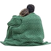 Aran Woollen Mills Carraig Donn Irish Cable Knit Blanket Celtic Throw - 100% Merino Wool Made in Ireland 40"x 55" (102 x 140 cm)(Kiwi/Connemara Green)