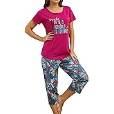 PNAEONG Women Pajama Set Sleepwear Tops with Capri Pants Casual and Fun Prints Pajama Sets