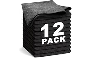WEAWE Microfiber Cleaning Cloth - Black 12-Pack 13"x13" Reusable Ultra Soft & Super Absorbent, Lint-Free Micro Fiber Washable