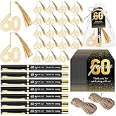 Spakon 50 Set 60h Birthday Party Favor for Guest Anniversary Party Favor Golden Birthday Bookmark Thanks for Coming Pen with Tag Appreciation Gifts for Women Men Wedding New Year